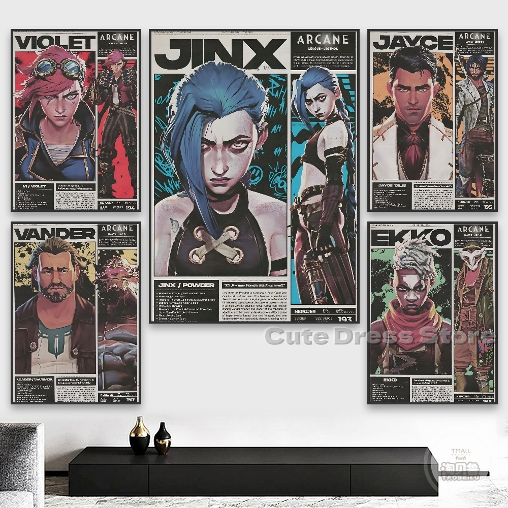 Esports Gaming Poster - Arcane-Leinwanddruck, ungerahmte Wandkunst im Vintage-Zeitungsstil, Jinx
