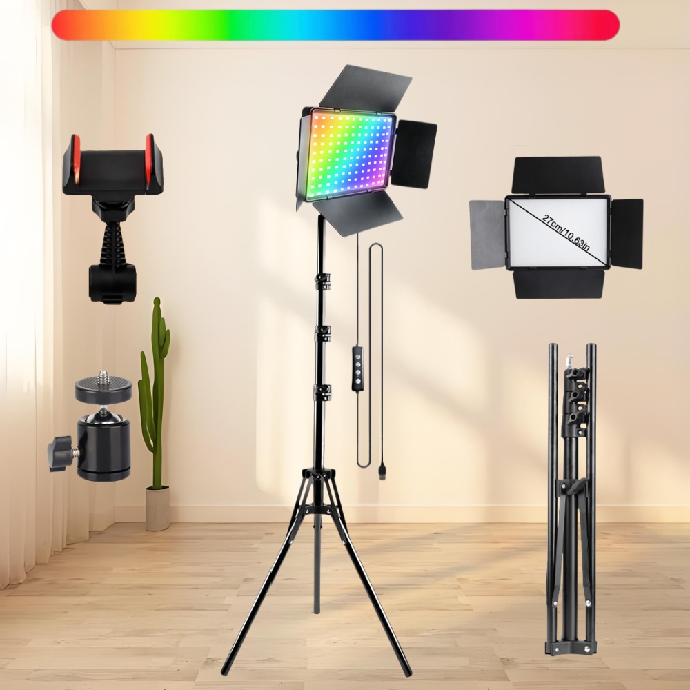 Led Light Panel Stream - 10-Zoll-RGB-LED-Panel-Licht-Set, verstellbare Blende, 144 cm klappbares