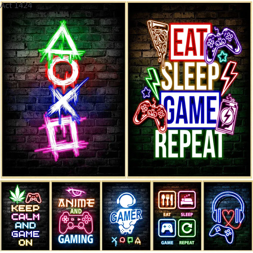 Esports Gaming Poster - Gaming Neon „Eat Sleep Game Repeat“
