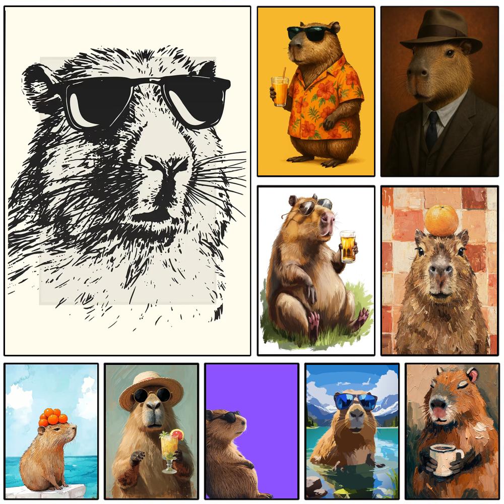 Esports Gaming Poster - Sonnenbrillen-Wandposter mit Capybara-Print, selbstklebend, wasserfest, für