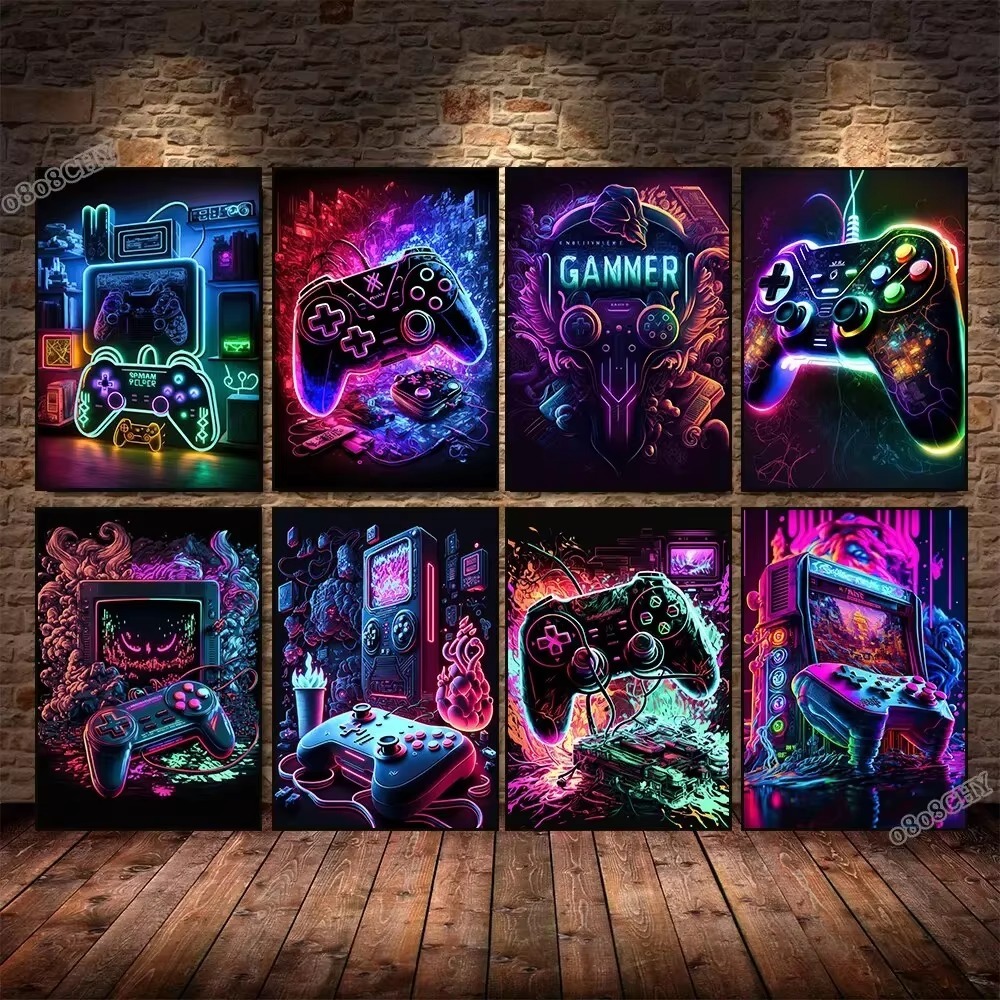 Esports Gaming Poster - Neon Spiel Leinwand Gemälde Game Controller