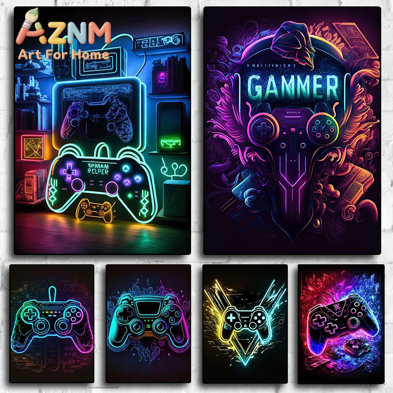 Esports Gaming Poster - Modernes Neon-Pop Cool Gaming Wandkunst-Poster, farbenfrohes