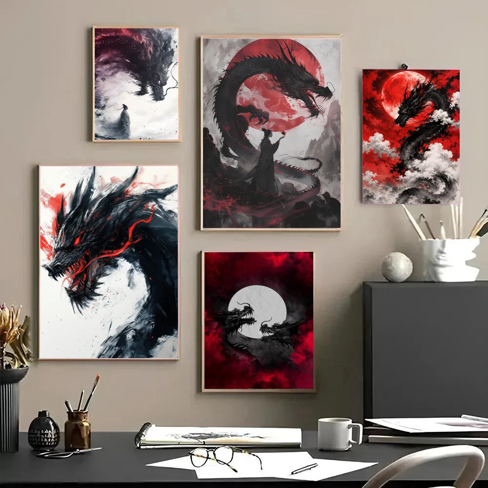Esports Gaming Poster - Schwarzes Drachen-Poster, wasserfeste Aufkleber, Gemälde für