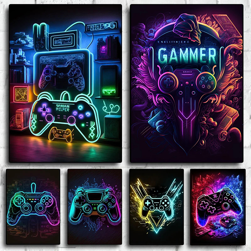 Esports Gaming Poster - 1 Stück (ohne Rahmen) Neon-Pop-Cool-Gaming-Wandkunst-Leinwandgemälde, farbenfrohes
